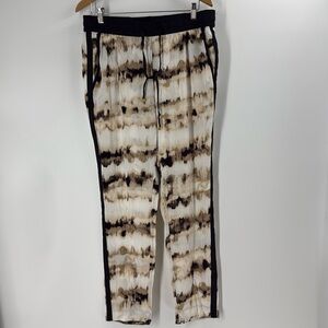 Calvin Kline silky flowing rayon tie dye jogger pants cream beige brown pockets